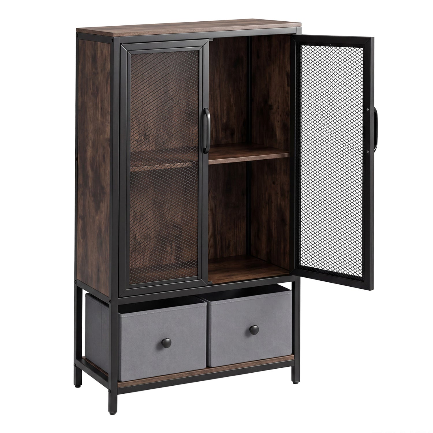 Industrial Coffee Bar Cabinet with 2-Tier Storage Compartment
