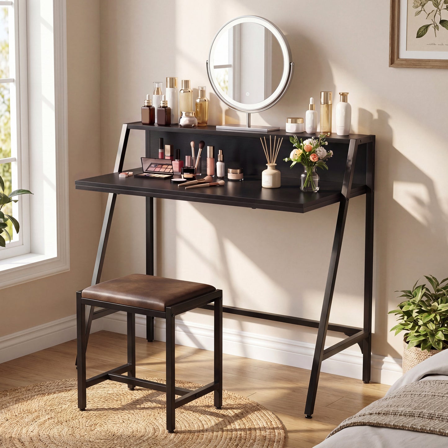 31.5" Industrial Desk with Raised Shelf Metal Frame