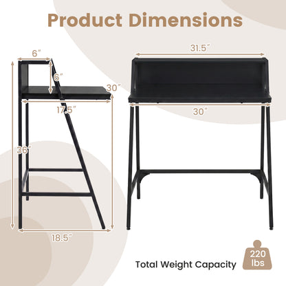 31.5" Industrial Desk with Raised Shelf Metal Frame