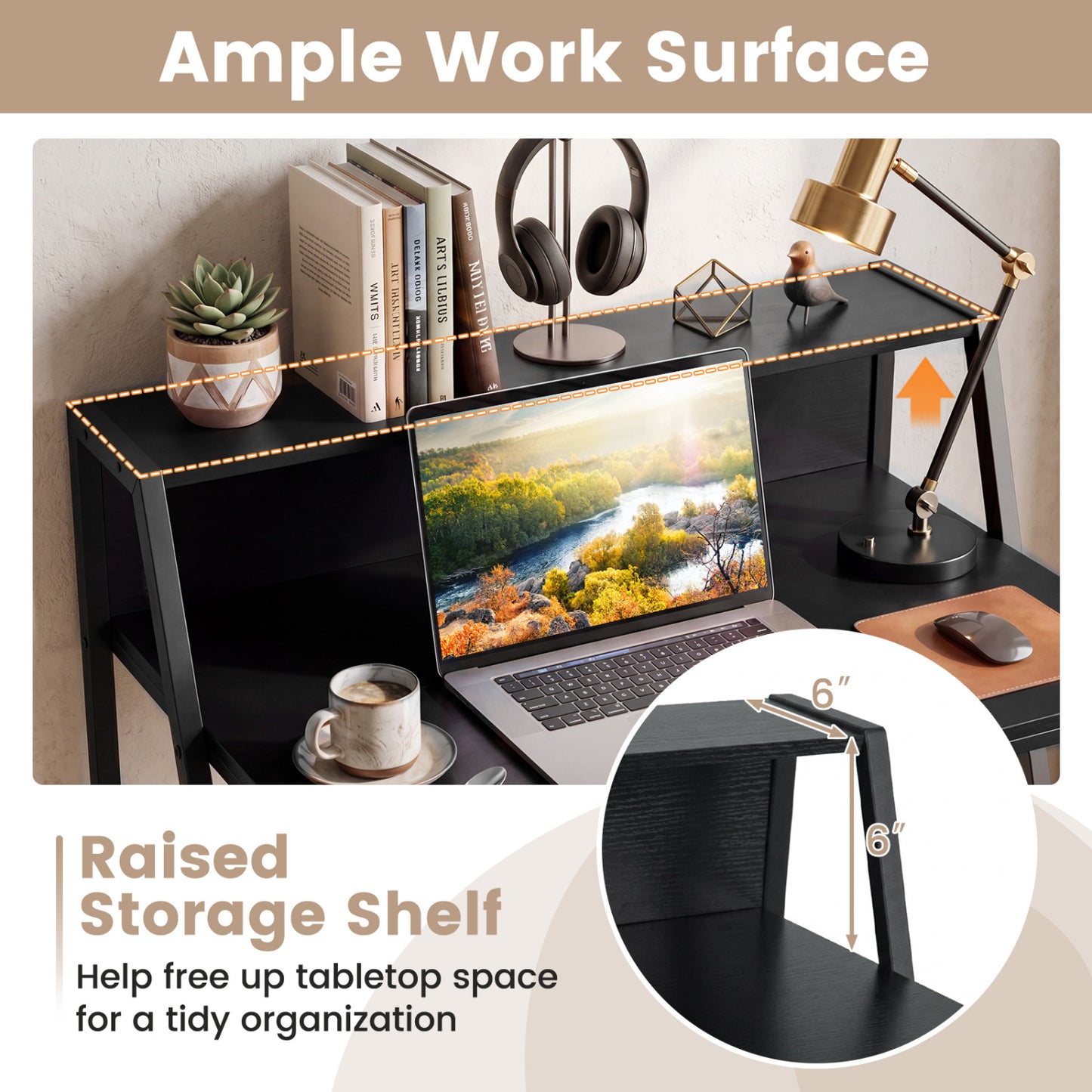 31.5" Industrial Desk with Raised Shelf Metal Frame