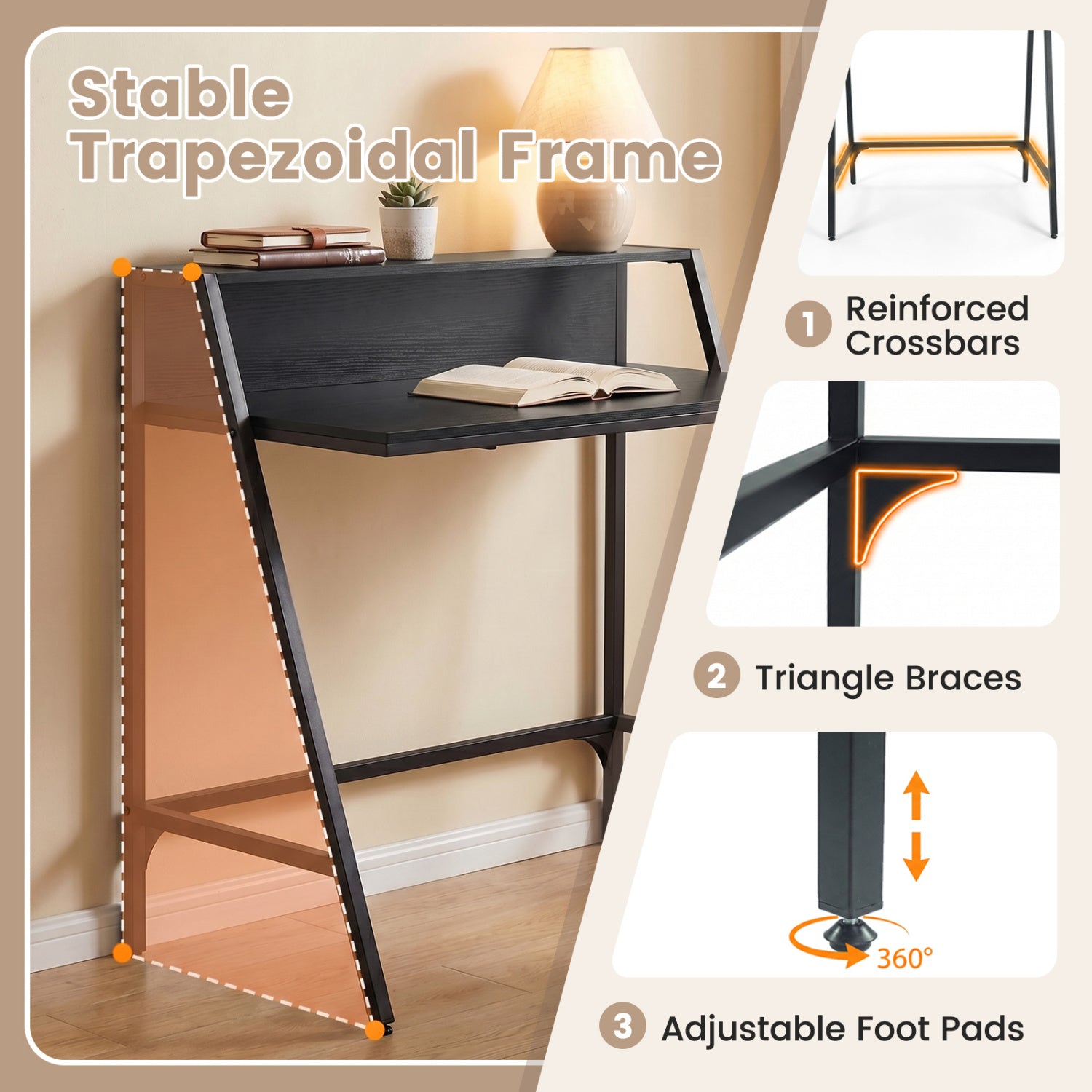 31.5" Industrial Desk with Raised Shelf Metal Frame