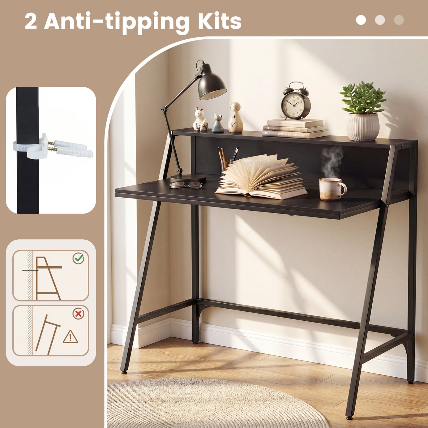 31.5" Industrial Desk with Raised Shelf Metal Frame