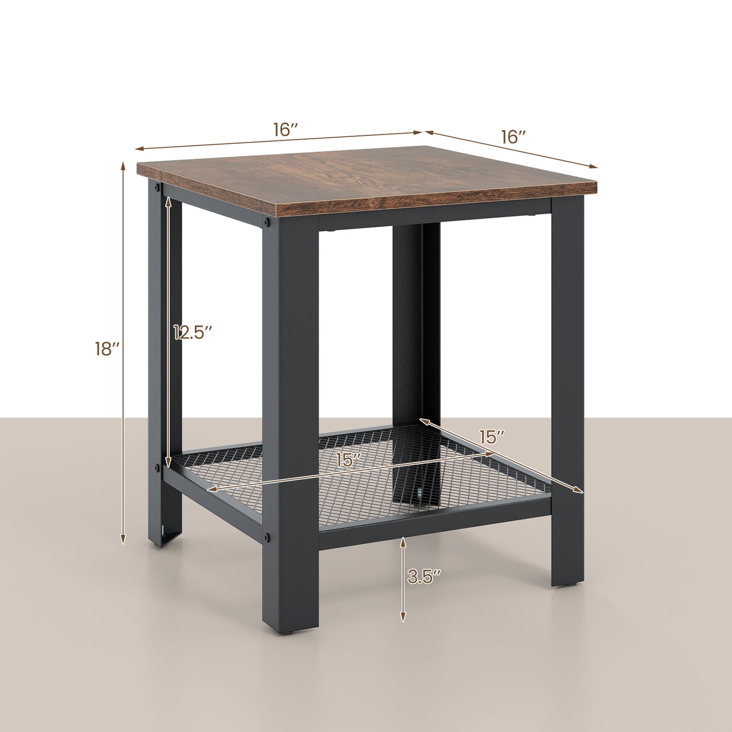 Industrial End Table 2-Tier Side Table-Black