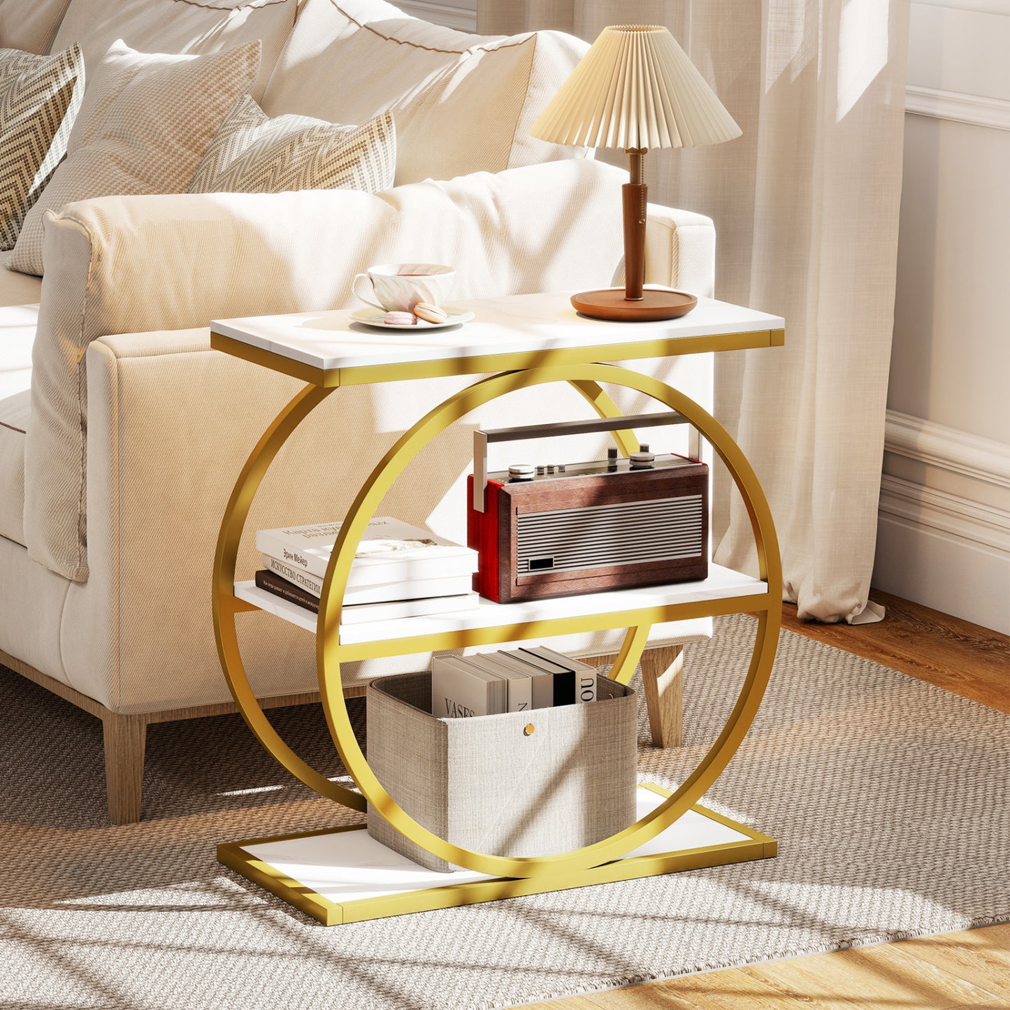 3-Tier Industrial Side Table with Metal Frame