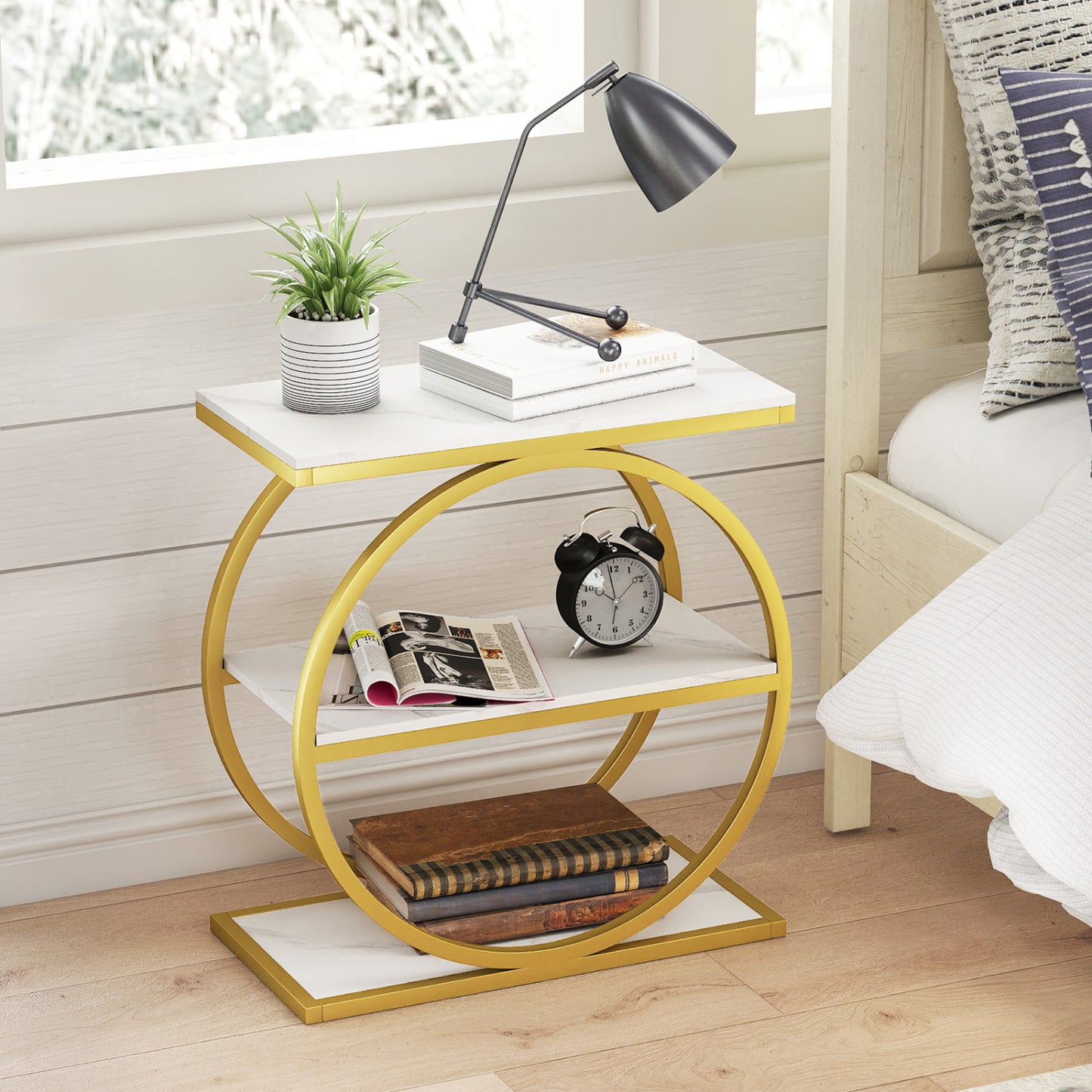3-Tier Industrial Side Table with Metal Frame