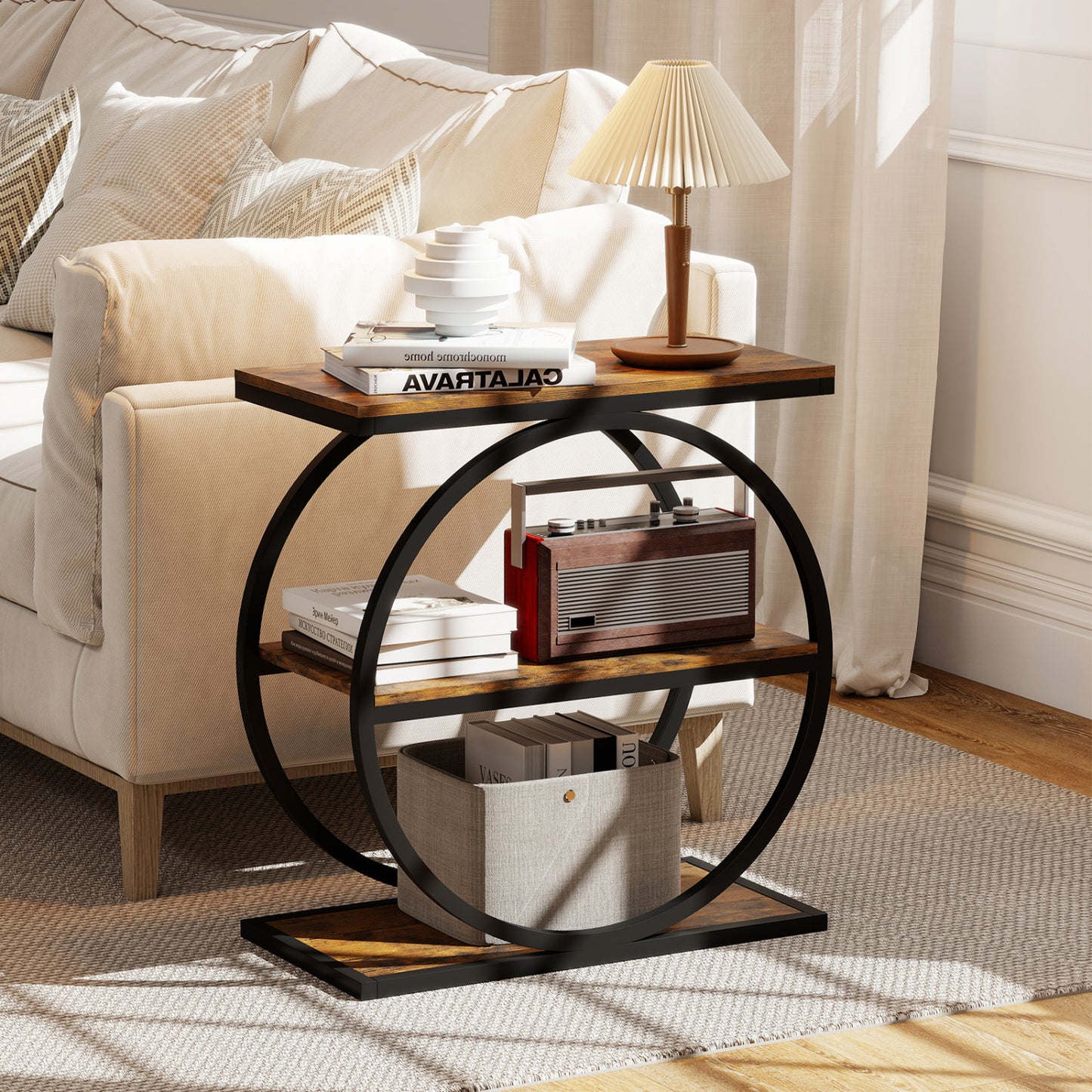 3-Tier Industrial Side Table with Metal Frame