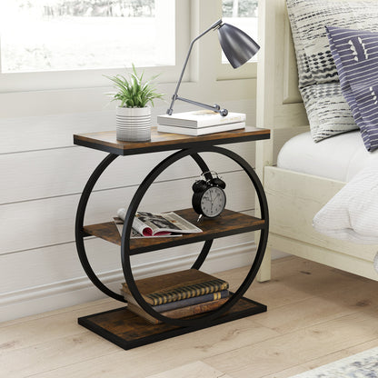 3-Tier Industrial Side Table with Metal Frame