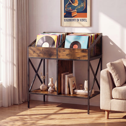 Industrial Vinyl Record Storage Rack with Metal Frame