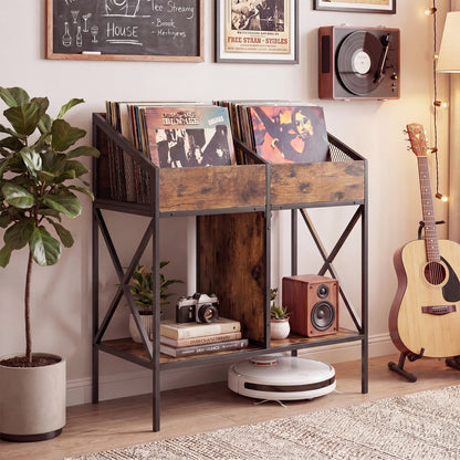 Industrial Vinyl Record Storage Rack with Metal Frame