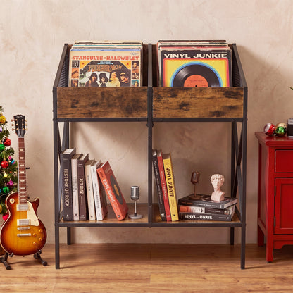 Industrial Vinyl Record Storage Rack with Metal Frame