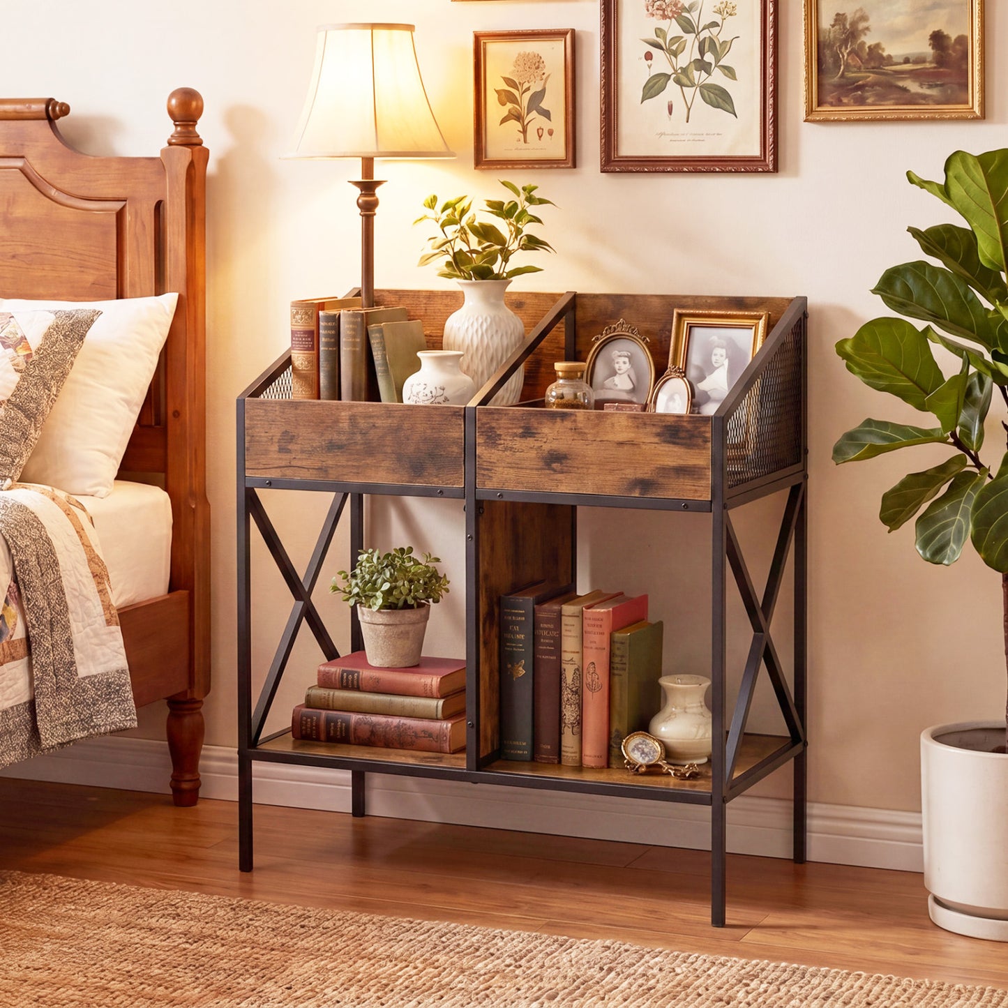 Industrial Vinyl Record Storage Rack with Metal Frame