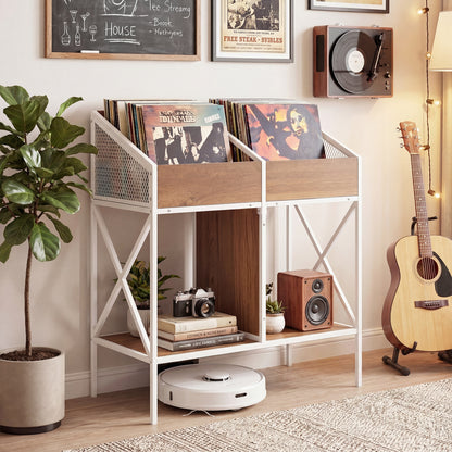 Industrial Vinyl Record Storage Rack with Metal Frame