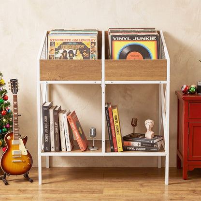 Industrial Vinyl Record Storage Rack with Metal Frame