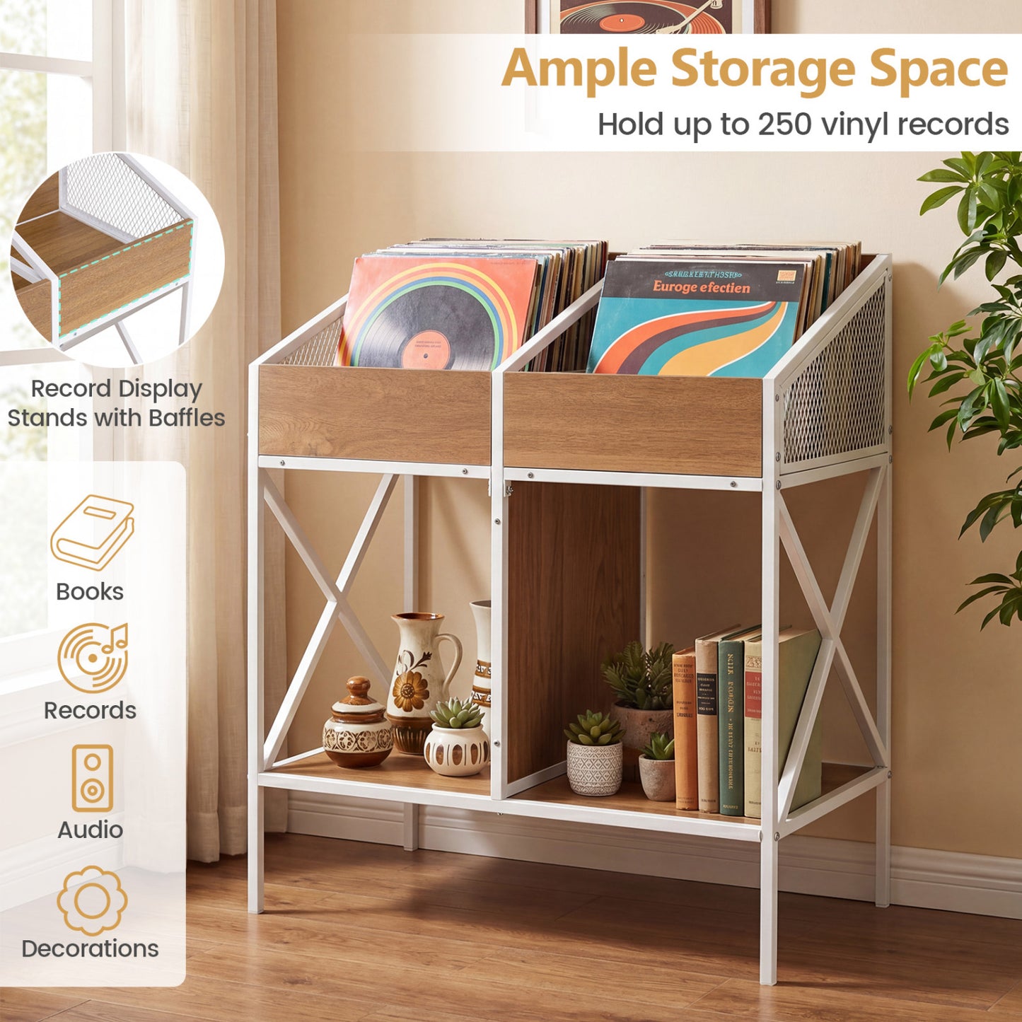 Industrial Vinyl Record Storage Rack with Metal Frame
