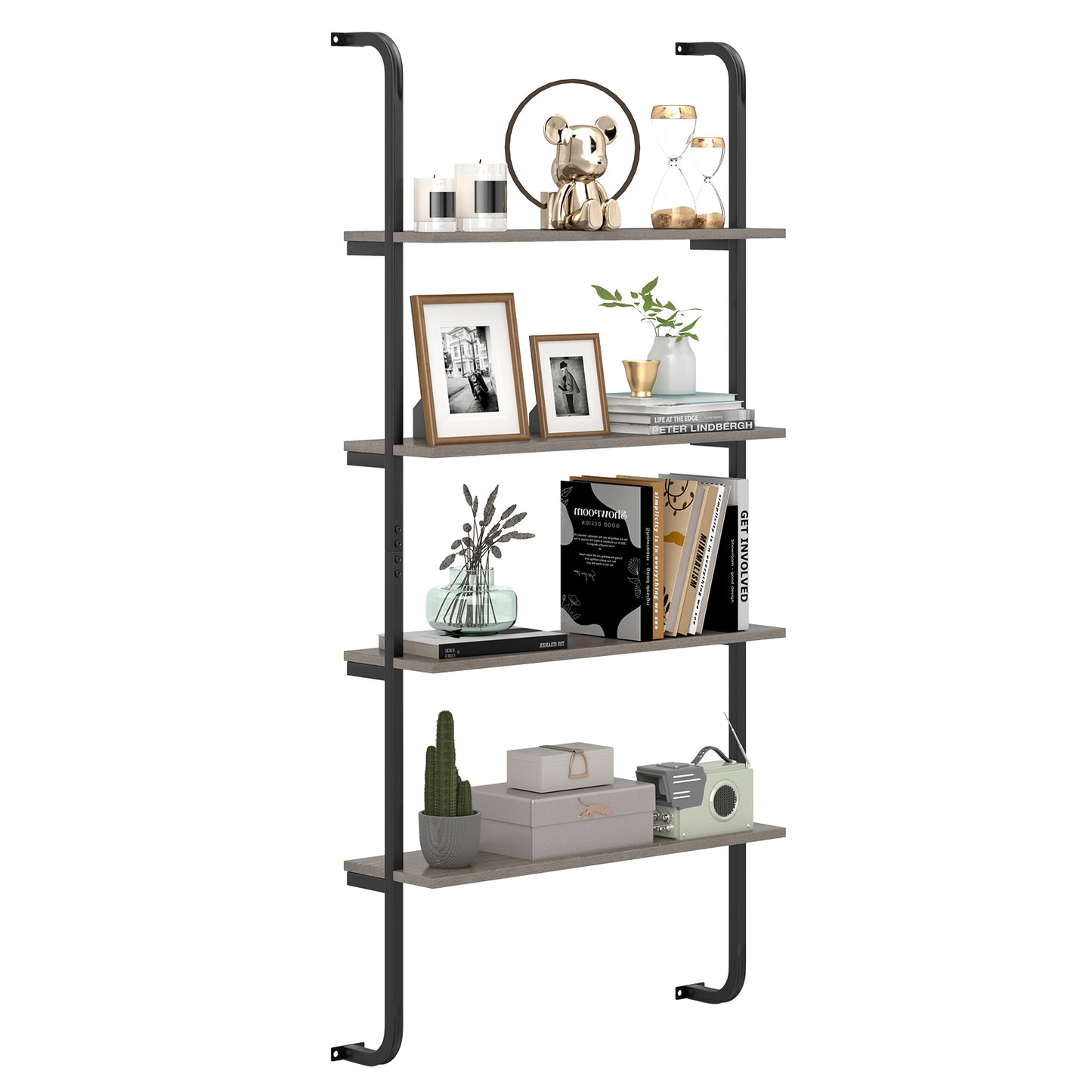 4-Tier Industrial Pipe Shelving with Metal Frame for Living Room Kitchen-Oak