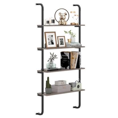 4-Tier Industrial Pipe Shelving with Metal Frame for Living Room Kitchen-Oak
