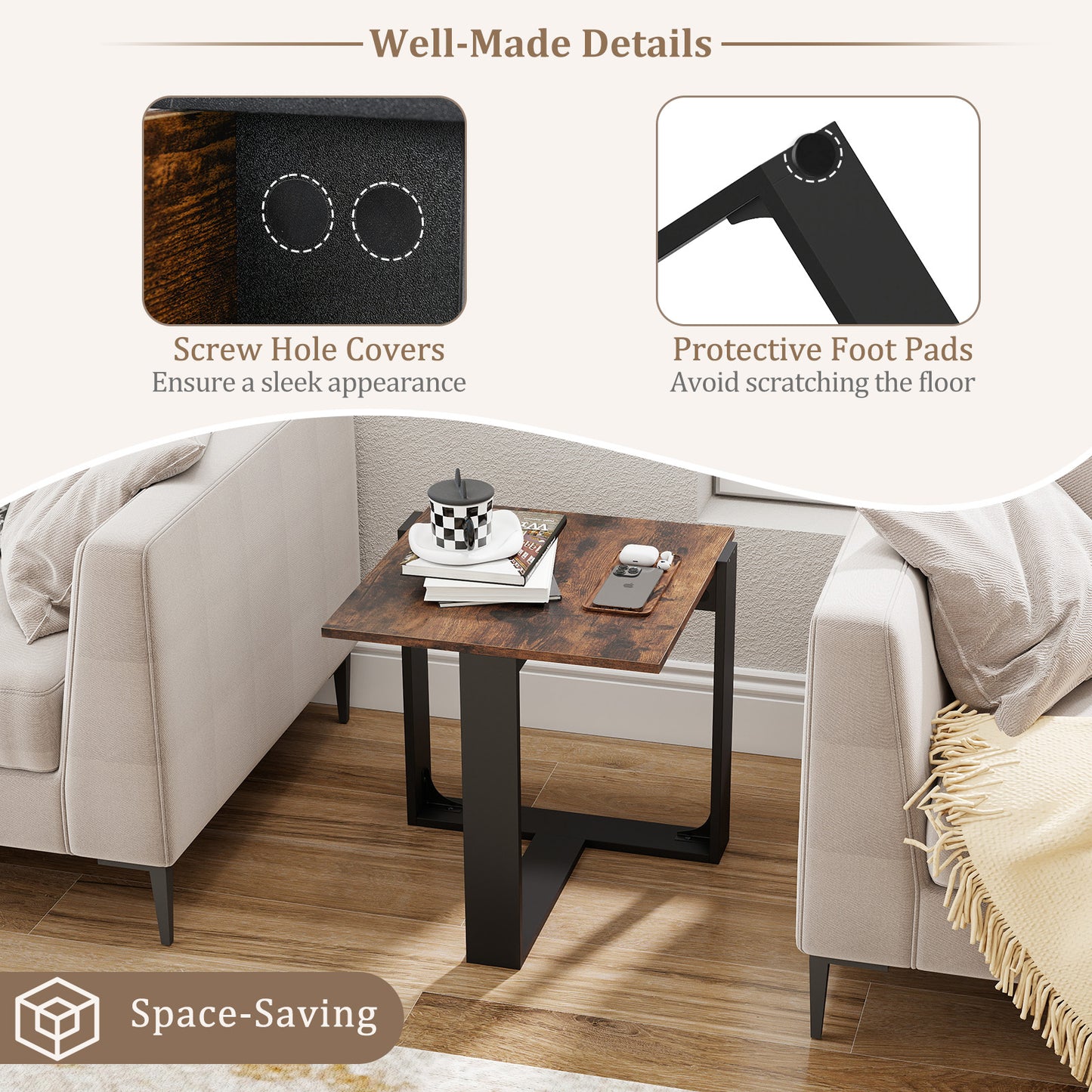 Industrial Sofa End Table with Metal Frame-1