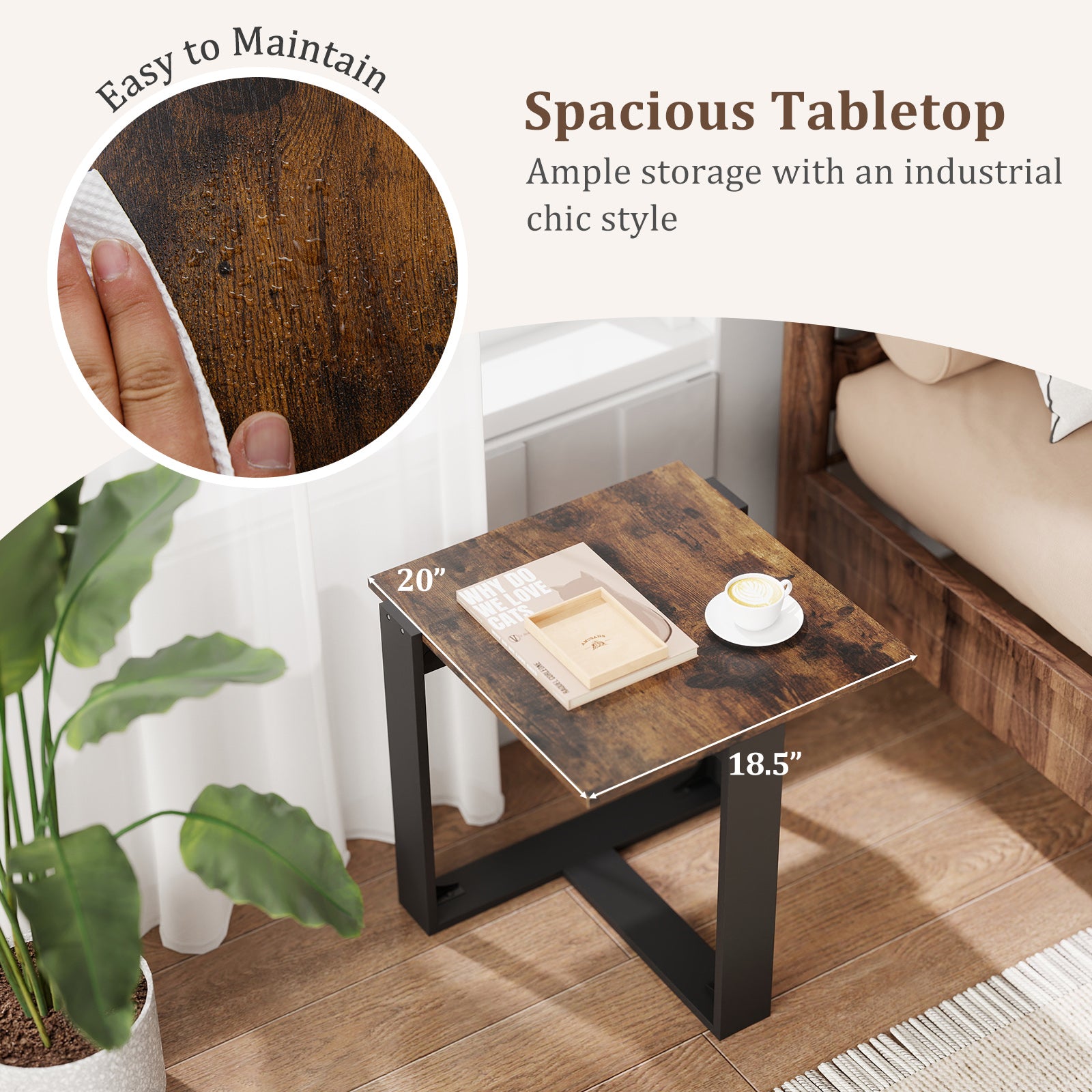Industrial Sofa End Table with Metal Frame-2