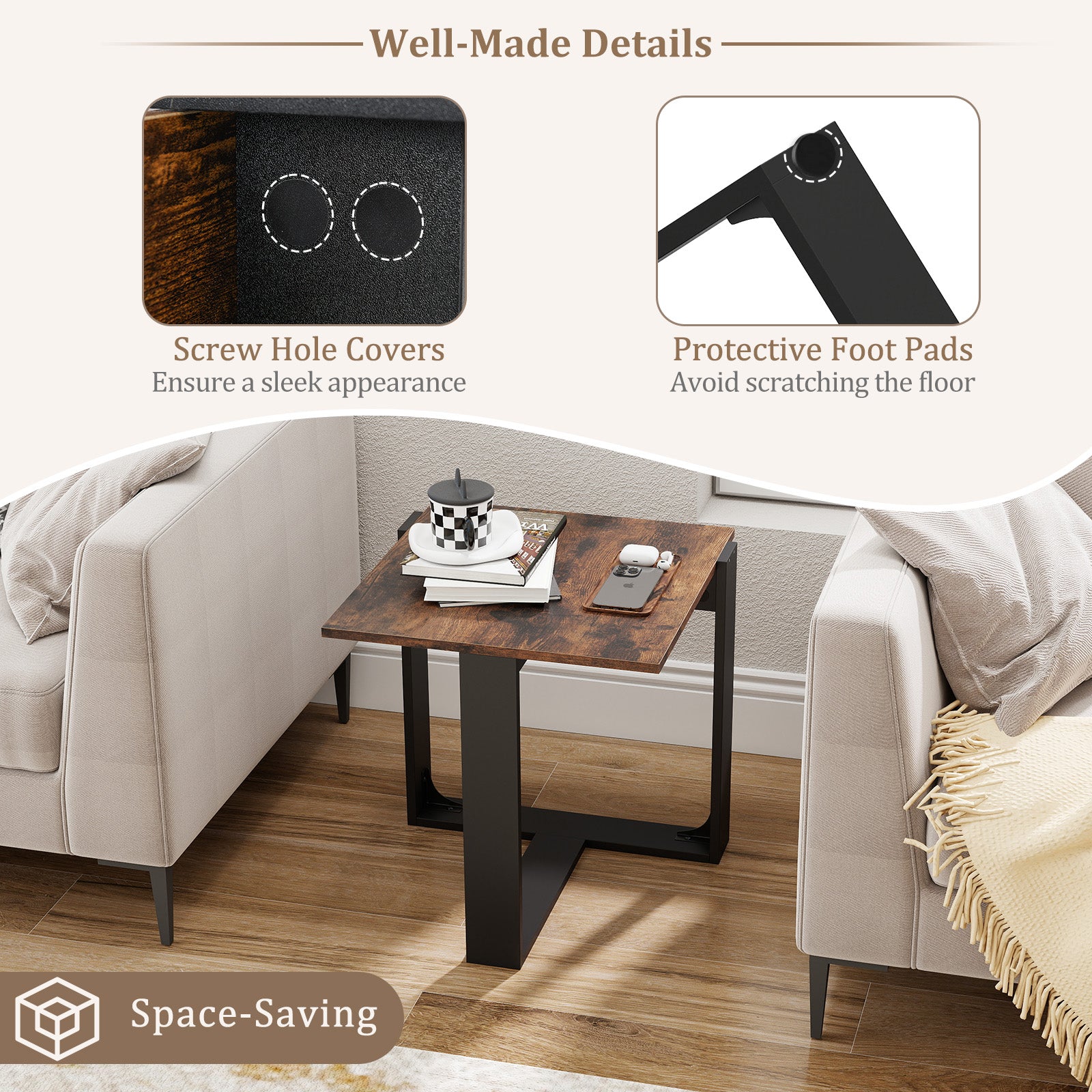 Industrial Sofa End Table with Metal Frame-2