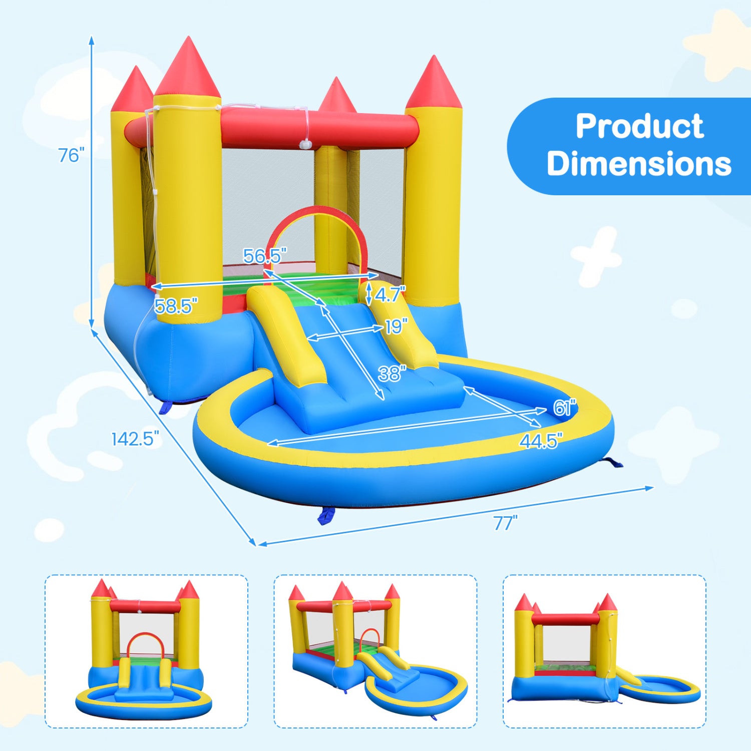 Inflatable Bounce House with Water Slide and 370W Blower