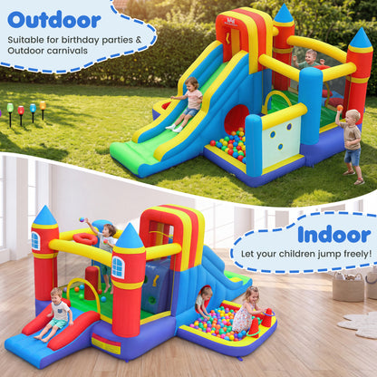 Inflatable Bounce House with Slide and Basketball Hoop