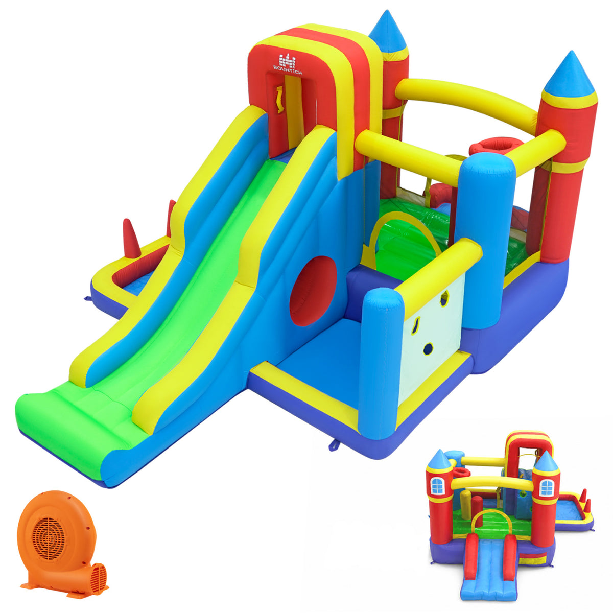 Inflatable Bounce House with Slide and Basketball Hoop