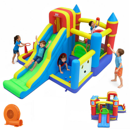Inflatable Bounce House with Slide and Basketball Hoop