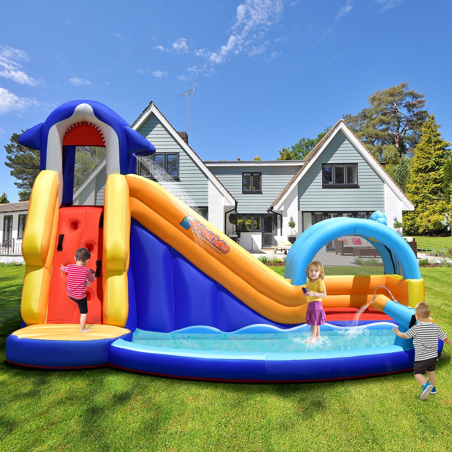 Inflatable Bouncy House with Slide and Splash Pool without Blower