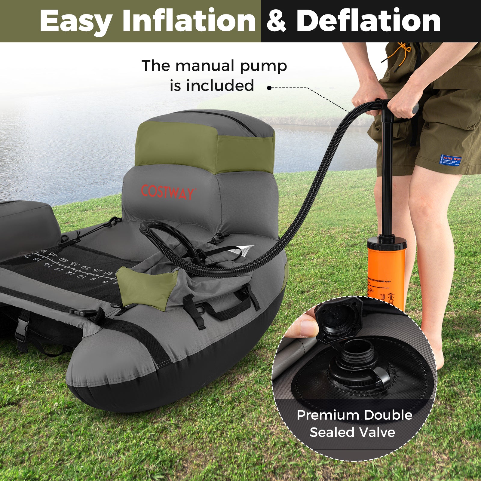 Inflatable Fishing Float Tube with Shoulder Straps and Storage for Angling-Green