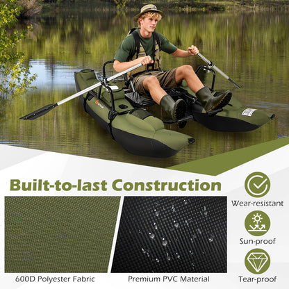 Inflatable Fishing Float Tube with Foldable Padded Seat and Adjustable Footrest-Green