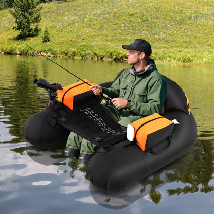 Inflatable Float Tube with Adjustable Fishing Rod Holder and Fish Hook Stator-Orange