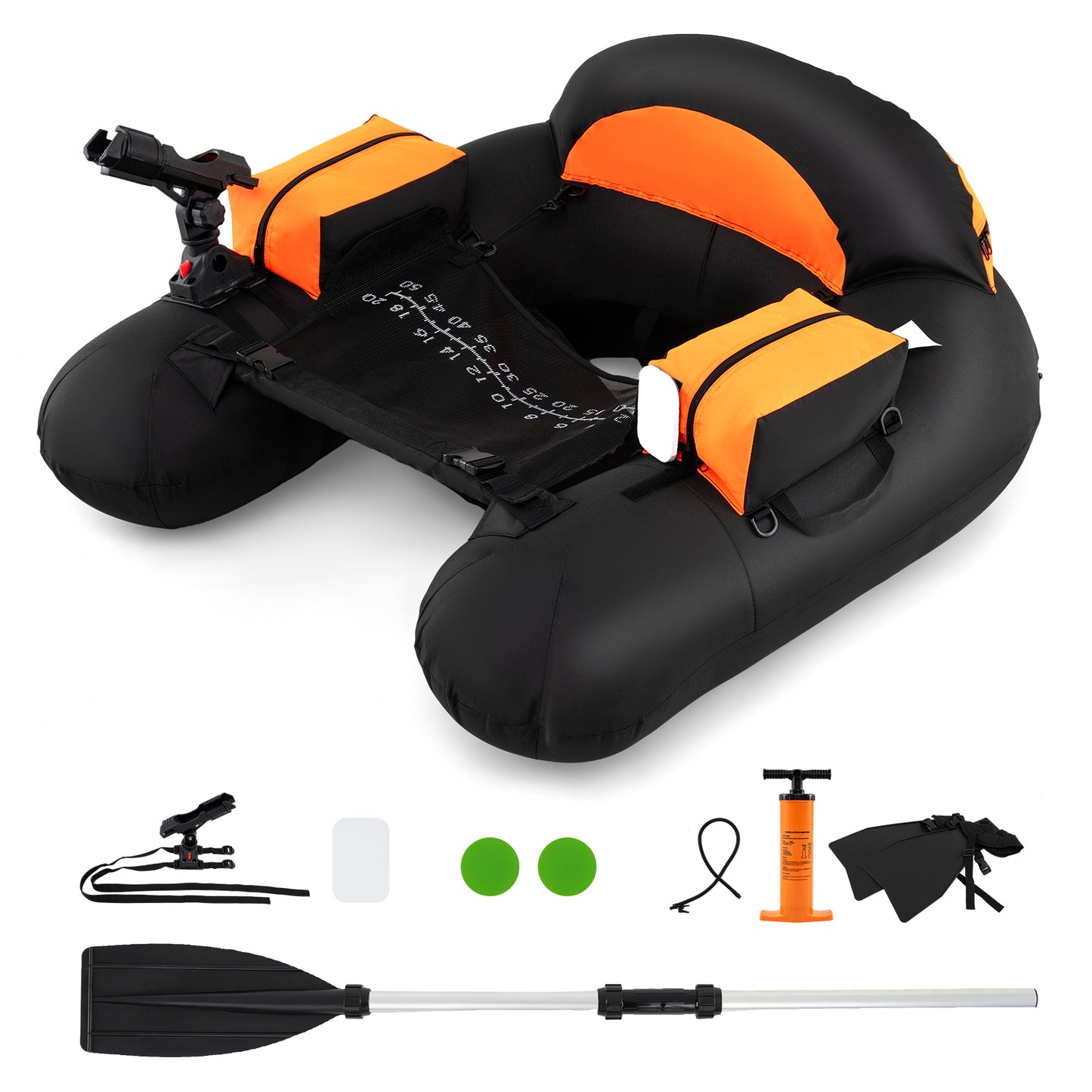 Inflatable Float Tube with Adjustable Fishing Rod Holder and Fish Hook Stator-Orange