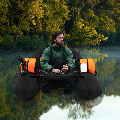 Inflatable Float Tube with Adjustable Fishing Rod Holder and Fish Hook Stator-Orange