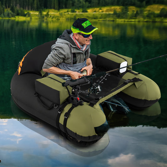 Inflatable Float Tube with Adjustable Fishing Rod Holder and Fish Hook Stator-Green