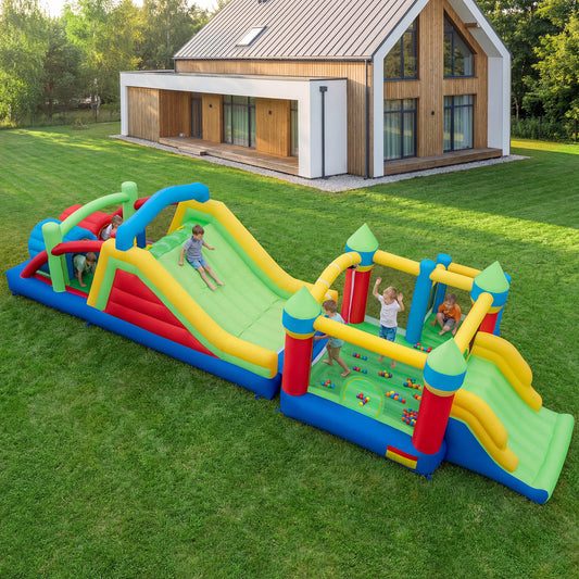 Inflatable Obstacle Course Bounce House with Dual Slides and Tunnels without Blower
