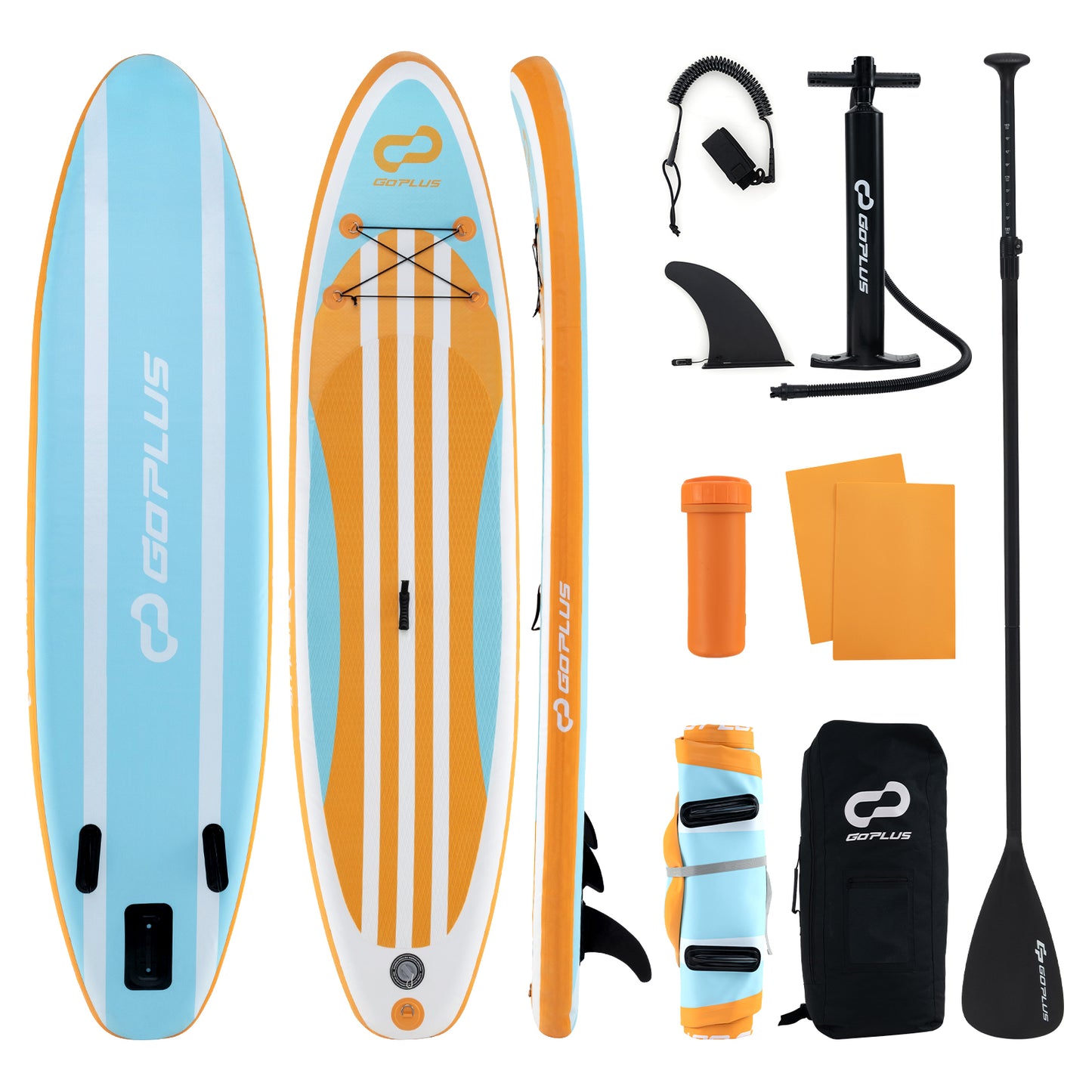 Inflatable Stand up Paddle Board with Adjustable Paddle and 3 Fins for Adults and Youths-L - S