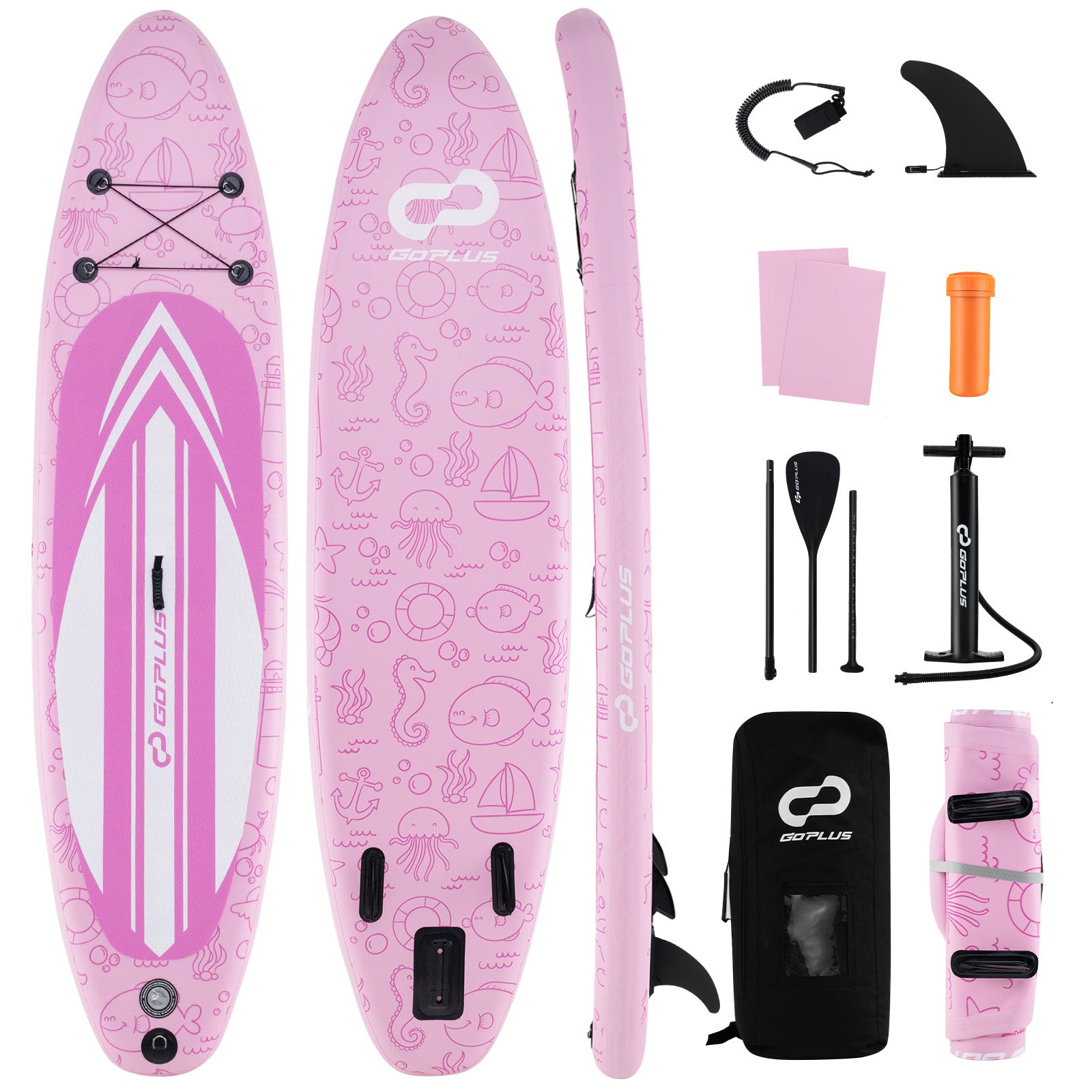 Inflatable Stand up Paddle Board iSUP Board Accessories with 3 Fins and Backpack-S - S