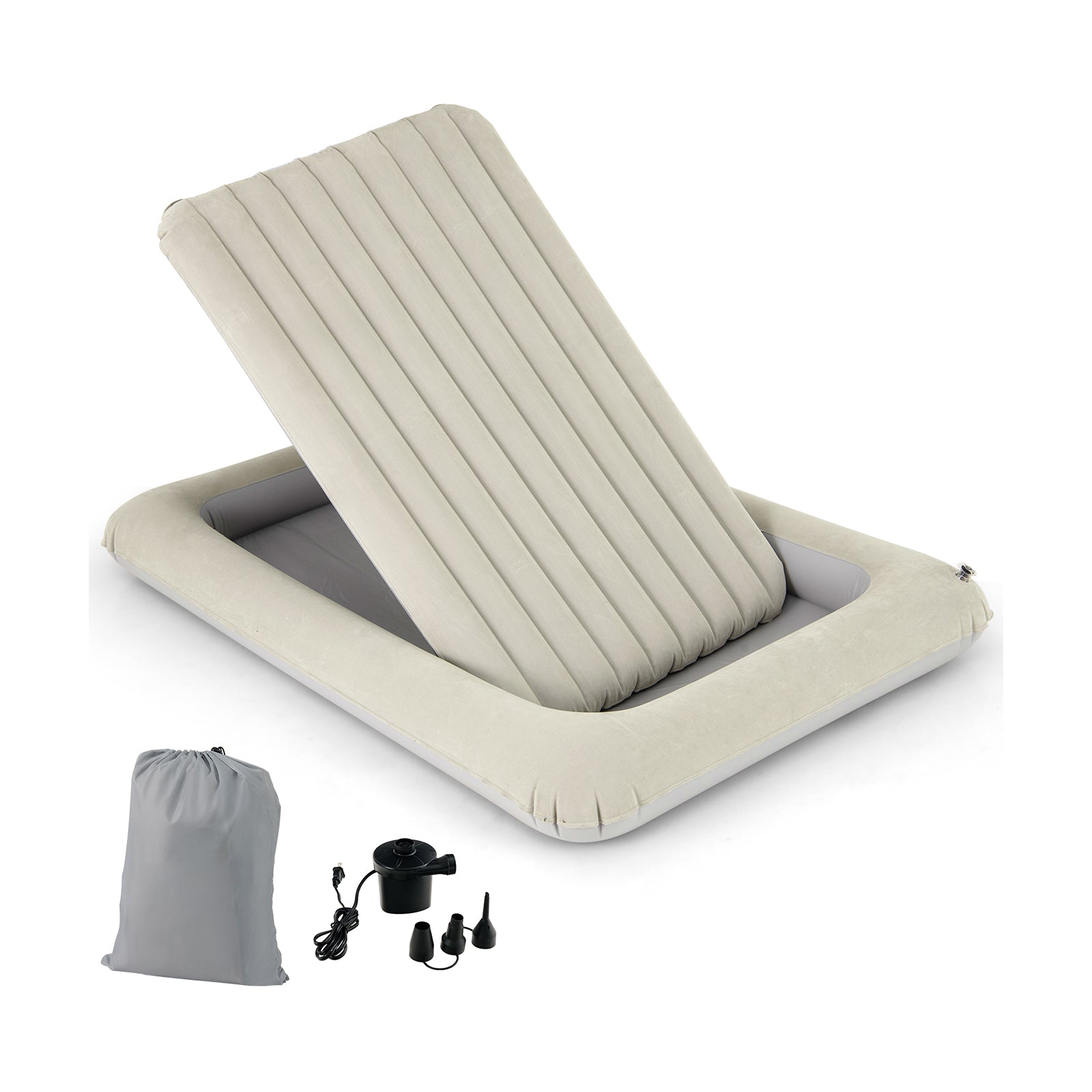 Inflatable Toddler Travel Bed with Electric Pump and Raised Bed Rails-Gray - Gray