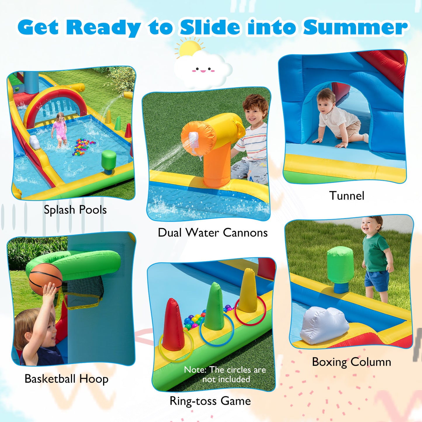 Inflatable Water Slide Giant Water Park with Long Slide 750W Blower