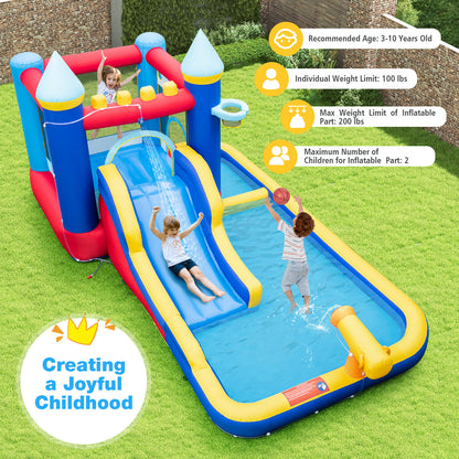 Inflatable Water Slide Bounce House with 680W Blower and 2 Pools