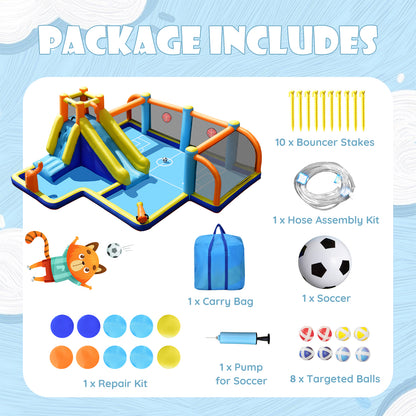 Giant Soccer Themed Inflatable Water Slide Bouncer with Splash Pool without Blower
