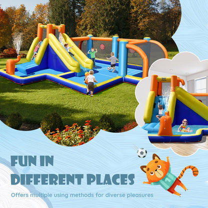 Giant Soccer Themed Inflatable Water Slide Bouncer with Splash Pool without Blower