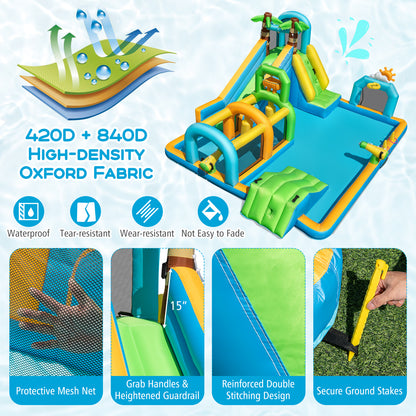 Inflatable Water Slide Tropical Theme Dual Slide Aqua Park with 735W Blower