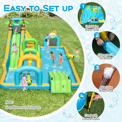 Inflatable Water Slide Tropical Theme Dual Slide Aqua Park with 750W Blower