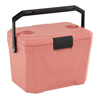 Insulated Portable Cooler Hard Shell Ice Chest with 2 Cup Holders-Pink