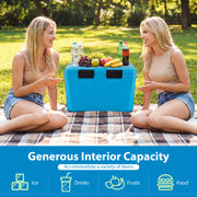 Insulated Portable Cooler Hard Shell Ice Chest with 2 Cup Holders Bottle Opener and Drain Plug-Blue