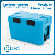 Insulated Portable Cooler Hard Shell Ice Chest with 2 Cup Holders Bottle Opener and Drain Plug-Blue