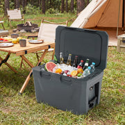 Insulated Portable Cooler Hard Shell Ice Chest with 2 Cup Holders Bottle Opener and Drain Plug-Gray