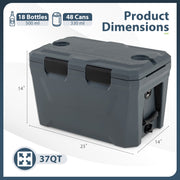 Insulated Portable Cooler Hard Shell Ice Chest with 2 Cup Holders Bottle Opener and Drain Plug-Gray