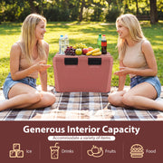 Insulated Portable Cooler Hard Shell Ice Chest with 2 Cup Holders Bottle Opener and Drain Plug-Pink